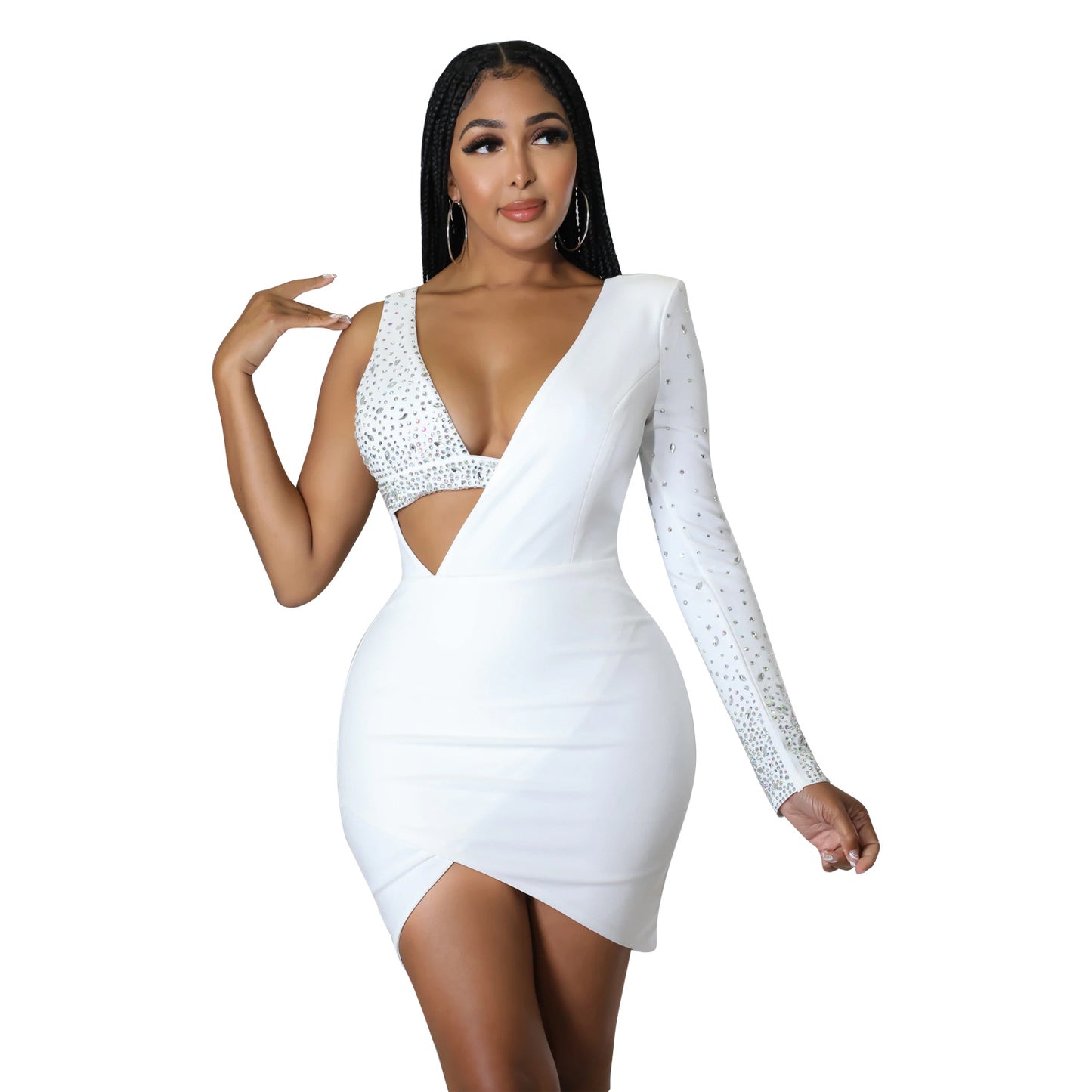 Women's Skinny Hot Diamond One Shoulder Dress