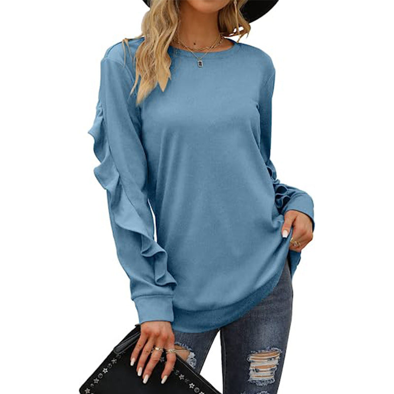 Women's Clothing Casual Round Neck Sweater Pleated Long Sleeve Top For Women