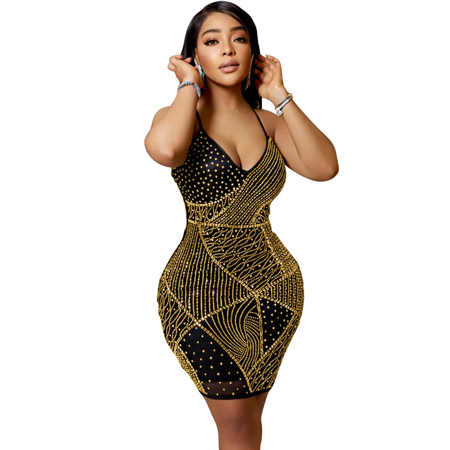 Women's V-neck Nightclub Hot Diamond Dress