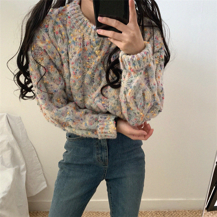 Candy contrast color little age knit sweater women