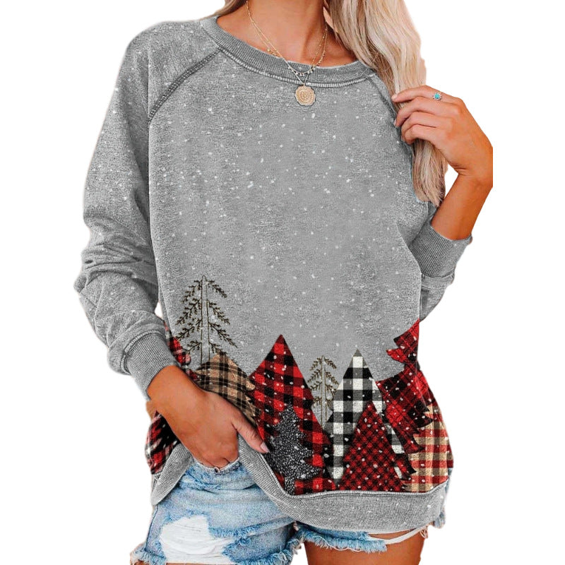 Printed long-sleeved round neck sweatshirt