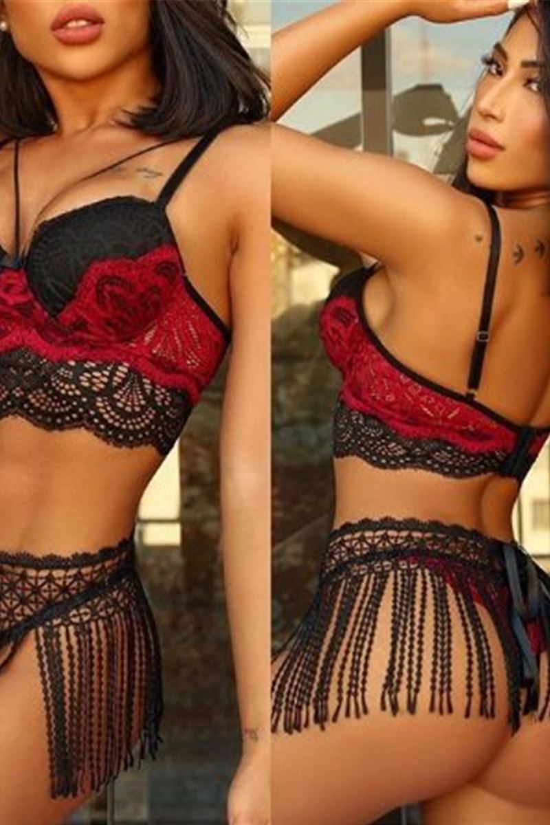 Women's Lace See-Through Seductive Velvet Sexy Lingerie Set