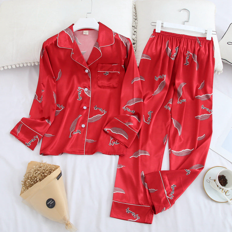 Long Sleeve Simple Lapel Home Pajamas Women