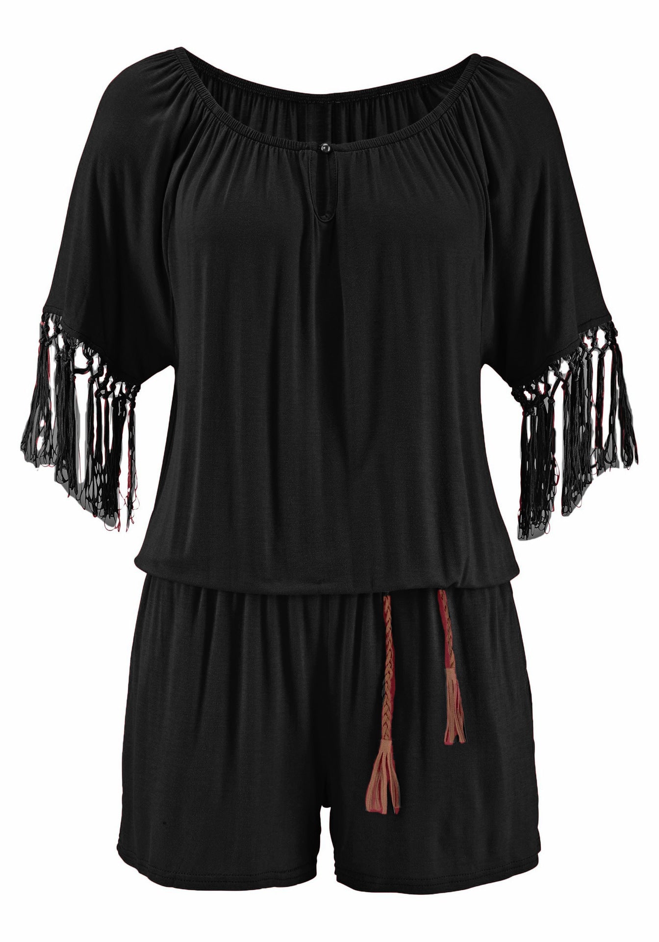 Summer wear word collar shirt tassels jumpsuits cool