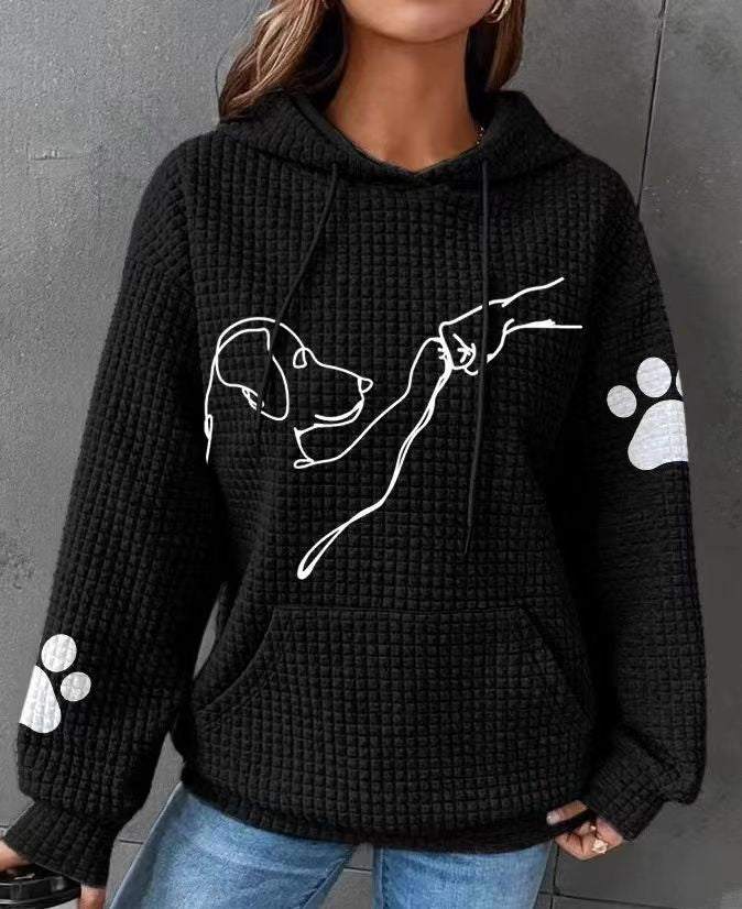 Waffle Hoodie Winter New Hooded Dog Printed Sweater Women