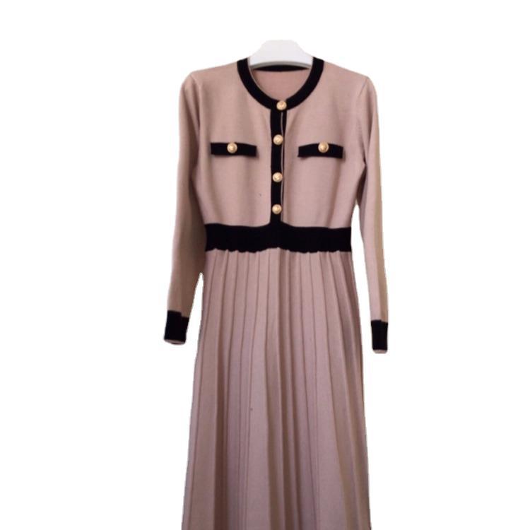 Temperament lady waist pleated woolen long skirt