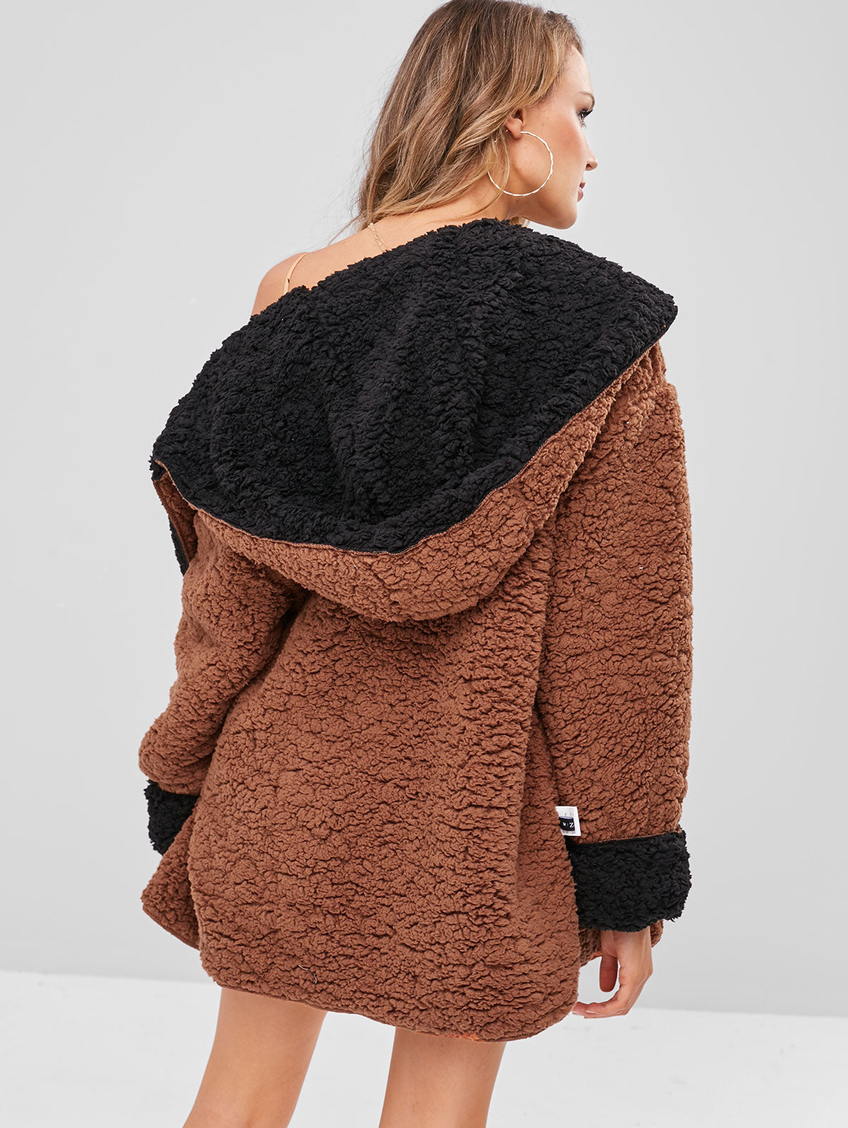 Hooded lamb fur coat loose texture female coat