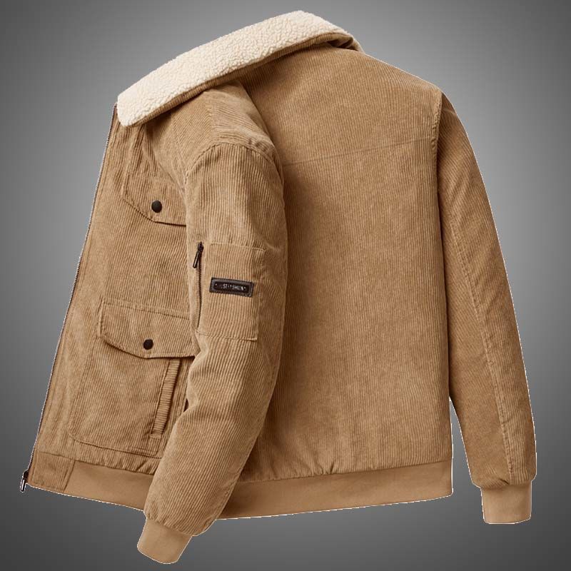 Winter Fashion Corduroy Korean Style Large Pocket Lambswool Velvet Padded Thickened Coat Men