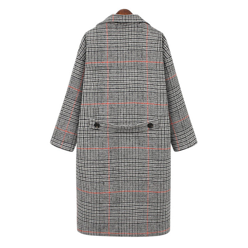 All-match plaid coat mid-length woolen coat