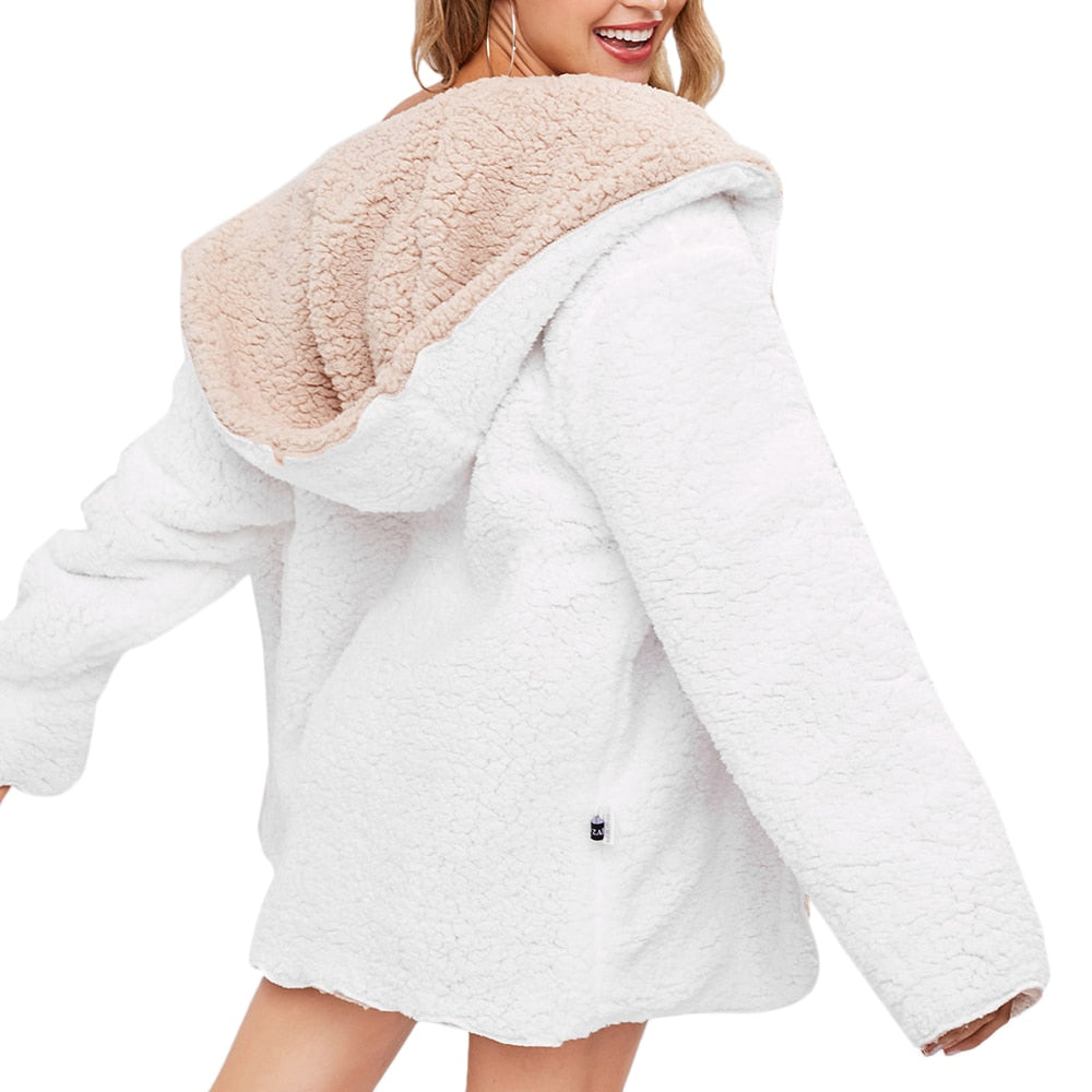 Hooded lamb fur coat loose texture female coat