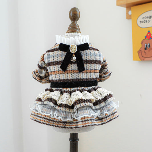 Pet Clothes Dog Cat Clothing Clothing Autumn And Winter Maillard Woolen Skirt