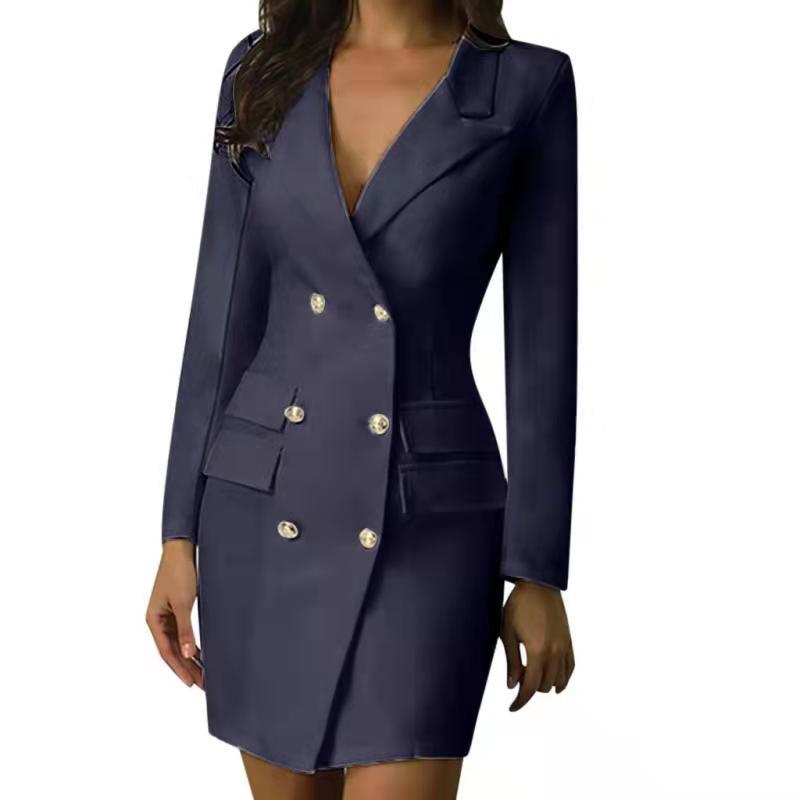 European And American Double Breasted Trench Coat Solid Color Thin Coat Dress Women