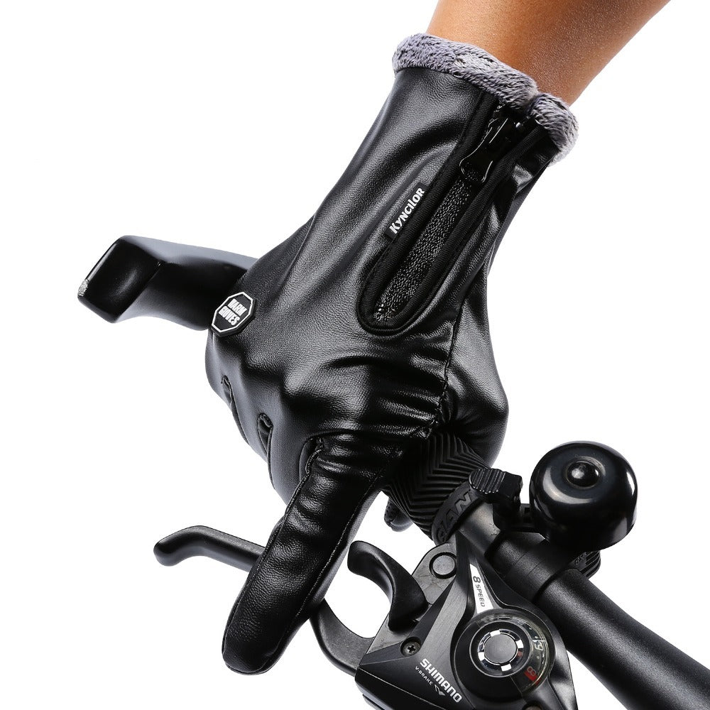 Windproof and waterproof zipper leather gloves