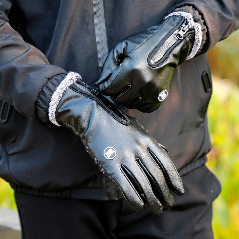 Windproof and waterproof zipper leather gloves