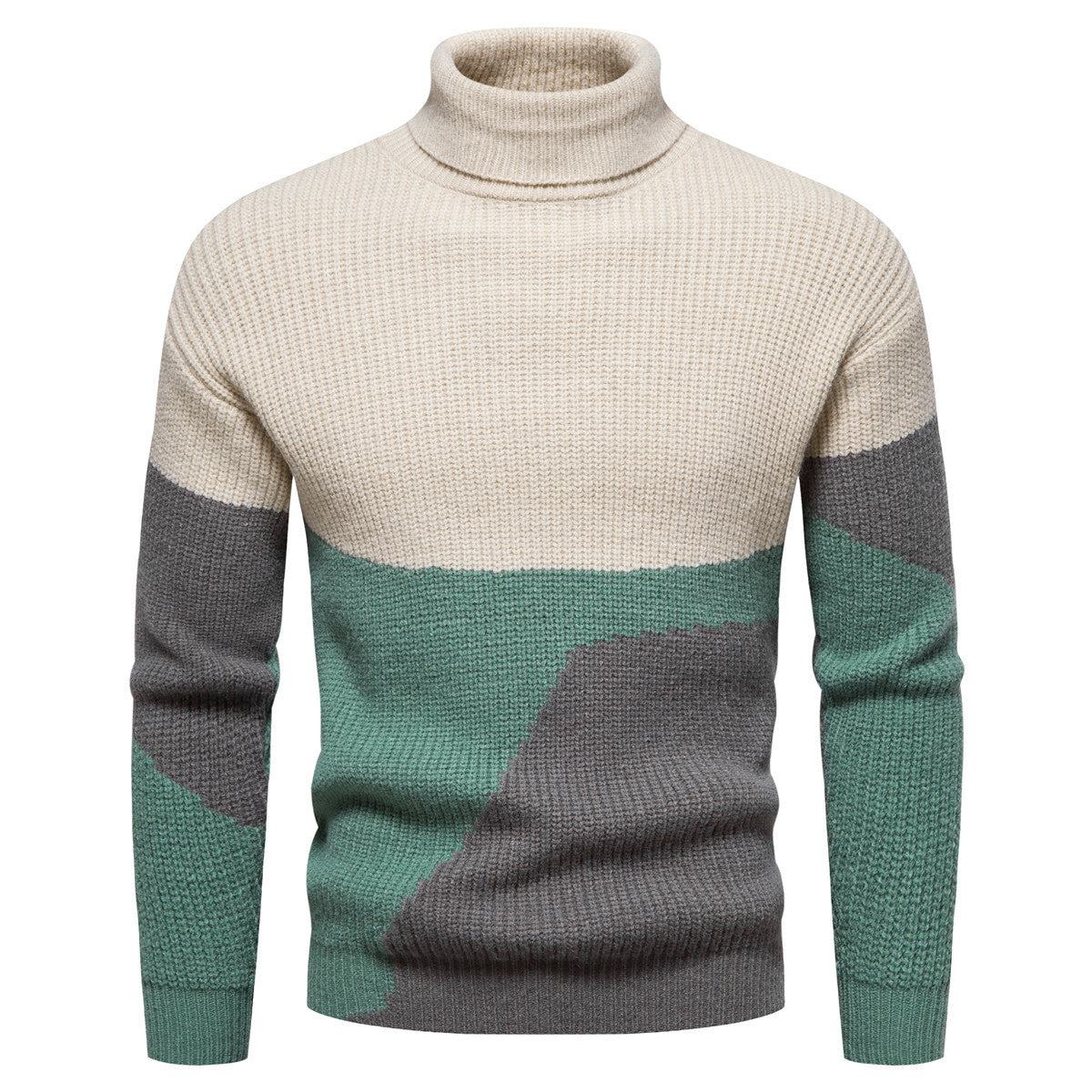 Men's Knitted Color Block Turtleneck Sweater