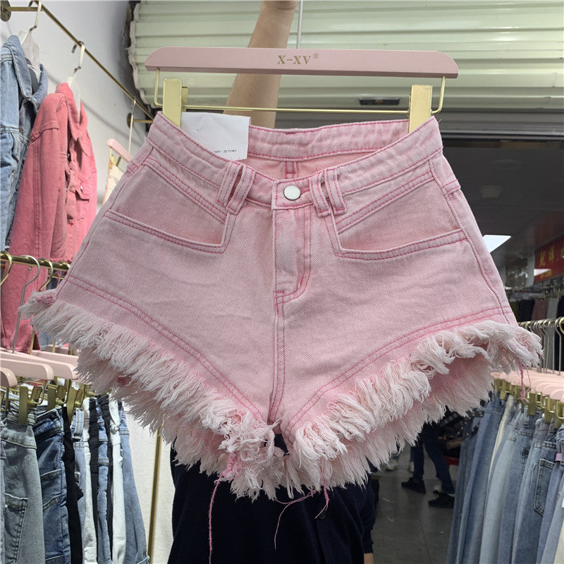 Fringed Frayed Denim Shorts Women Summer Thin High-waisted Wide-leg Pants