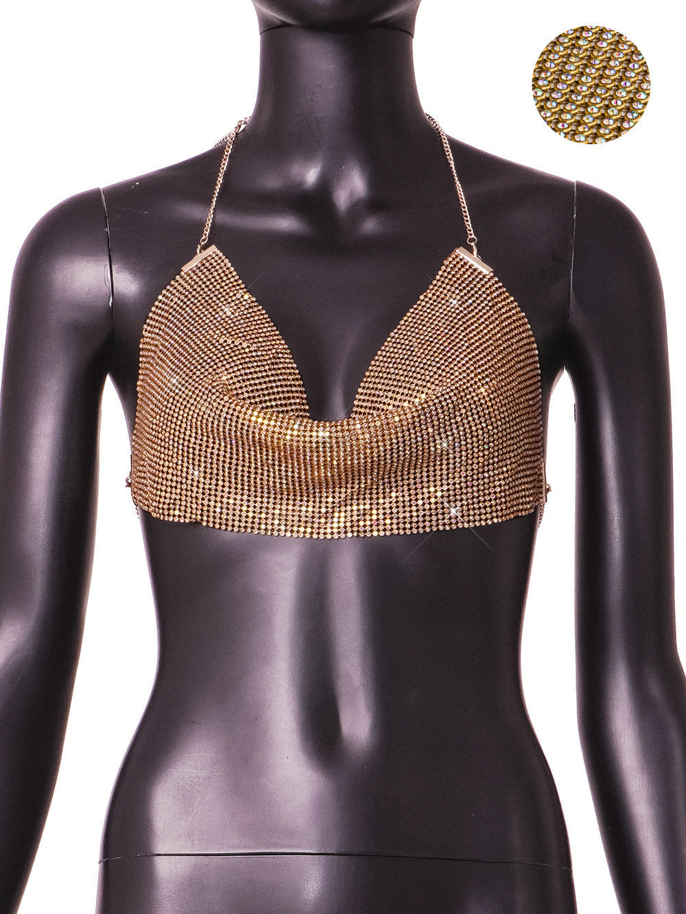 Women's Fashion Metal Super Flash Rhinestone Chain Halter Tube Top Sling