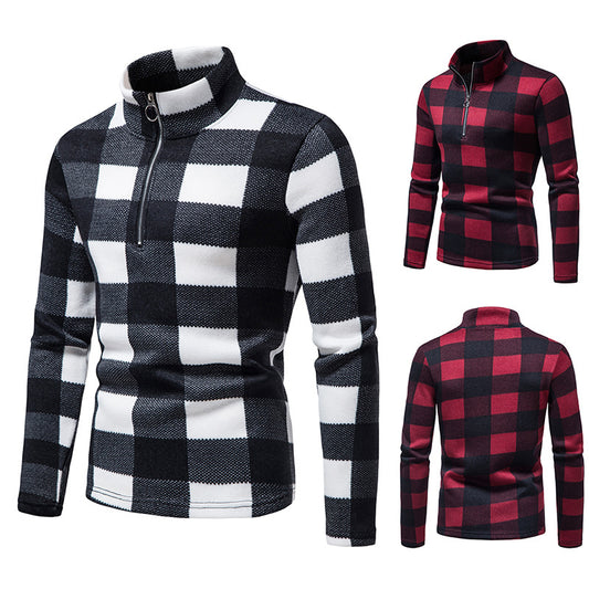 Placket Zipper Design High Neck Bottoming T-shirt Sweater Men