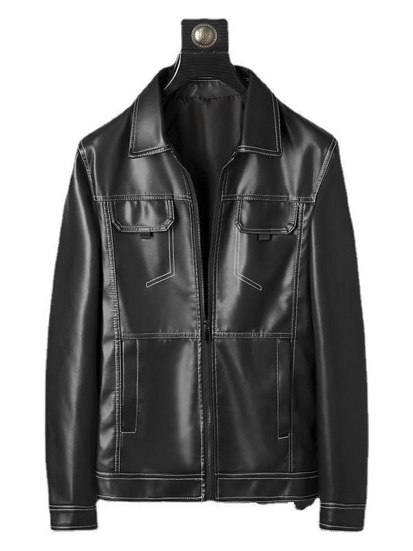 Metal Button Tooling Style Soft Leather Jacket