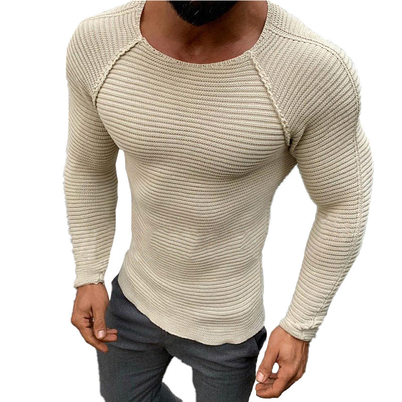 Slim-fit Long-sleeved Round Neck Knit Pullover Sweater Men