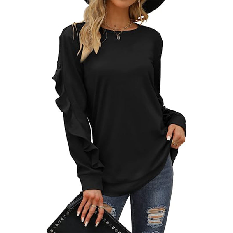 Women's Clothing Casual Round Neck Sweater Pleated Long Sleeve Top For Women