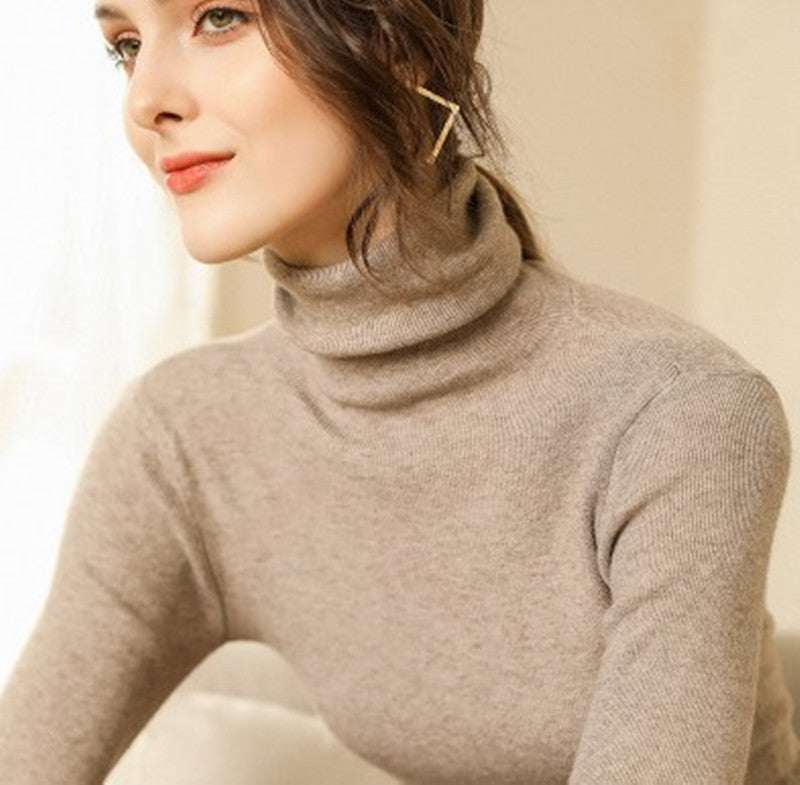 High Neck Cashmere Sweater Women Short Slim Fit