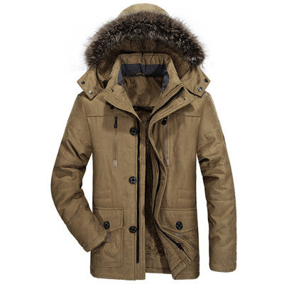 Mid-length plus fleece hooded warm cotton coat