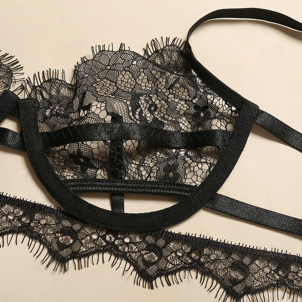 Three-piece lace eyelashes see-through underwear