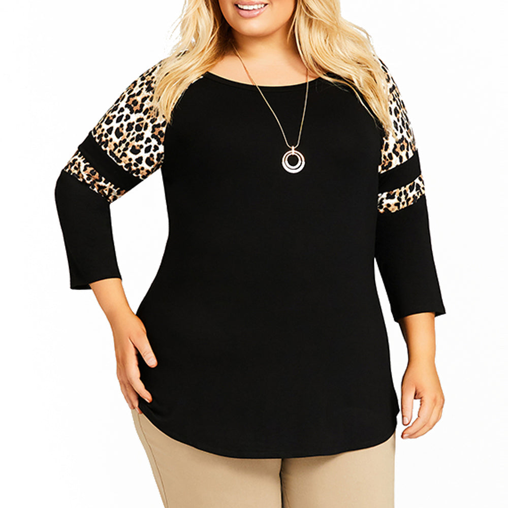 6XL Leopard Printed T-shirts Women Autumn Three Sleeve