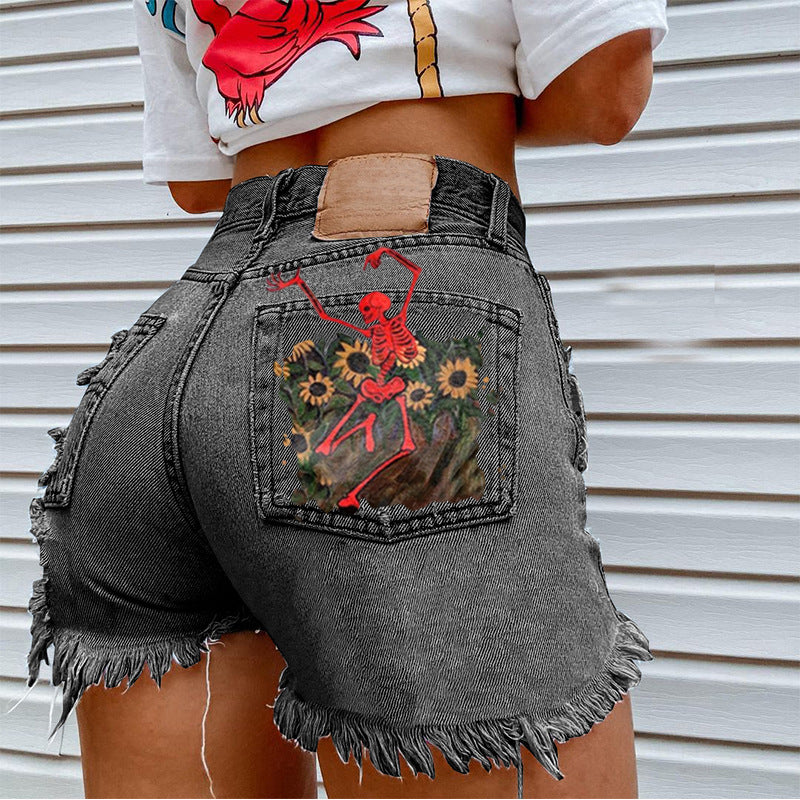 Women Printed Spring Summer Denim Shorts