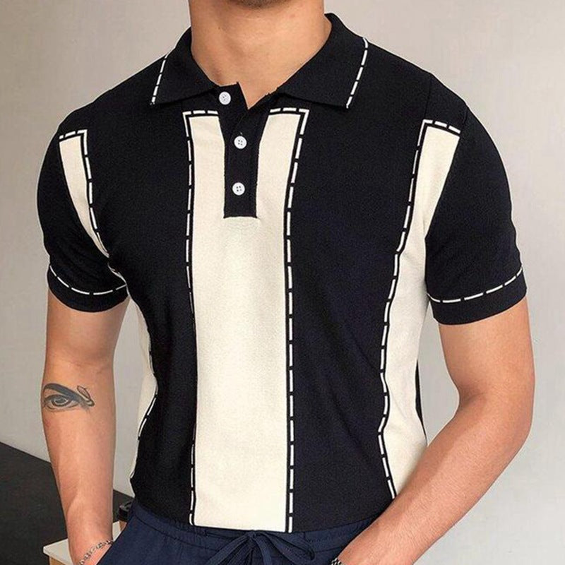 Men's Fashion Simple Stitching Contrast Color Polo Shirt