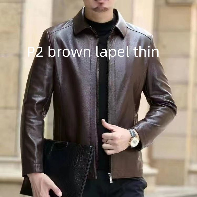 Leather Jacket For Middle-aged Men Leather Clothing With Stand Collar Men Fleece-lined