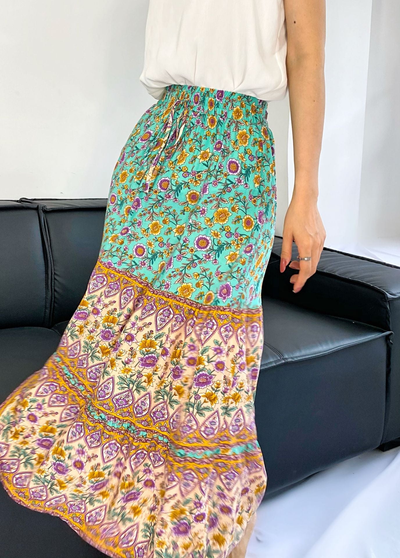 Women's Printed Skirt Elastic High Waist Skirt Long Skirt