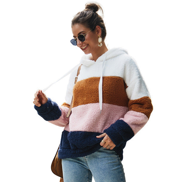 Stitching Loose Coat Plush Sweater Top Women