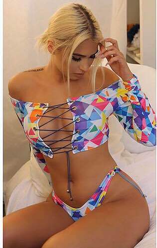 Amazon's new digital printing multi-color long sleeved collar chest strap shorts suit 16314 bikinis