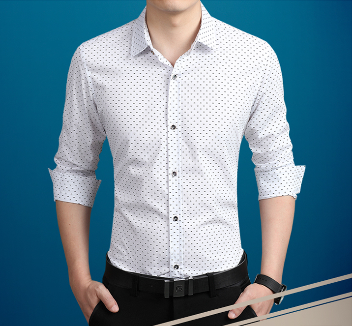 Brand 2021 Fashion Male Shirt Long-Sleeves Tops Polka Dot Printing Mens Dress Shirts Slim Men Shirt Plus Size M-5XL FGT