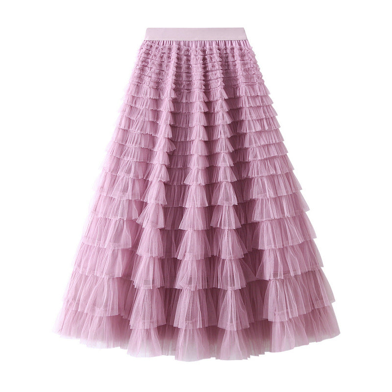 Cake Skirt Women's White Gauze Skirt Pleated Skirt