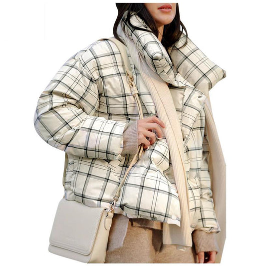 Fashion plaid winter parkas Women Turtleneck warm coat