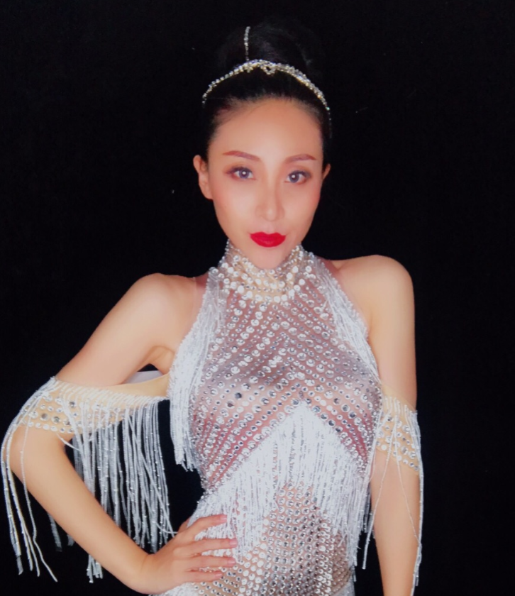 Full Diamond Fringed One-piece Dress Female Song Dj Dance Team