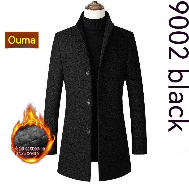 Single-breasted Stand Collar Wool Woolen Men's Coat