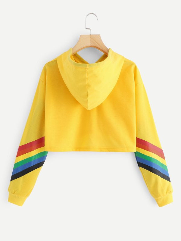 Rainbow striped hooded sweater sweater T-shirt women