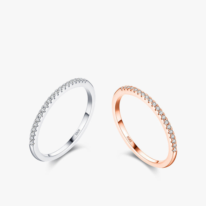 Sterling Silver Simple Row Diamond Ring Women