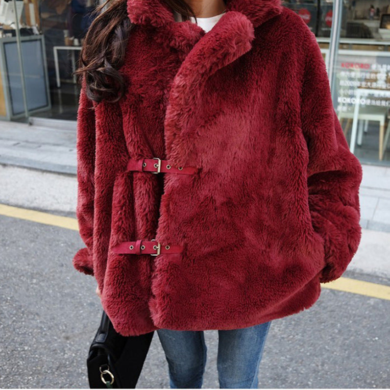 Female Fur Coat Short Soft  Rabbit Fur Jacket Long-Sleeved Shaggy Thicken Warm Women Fashion Outwear