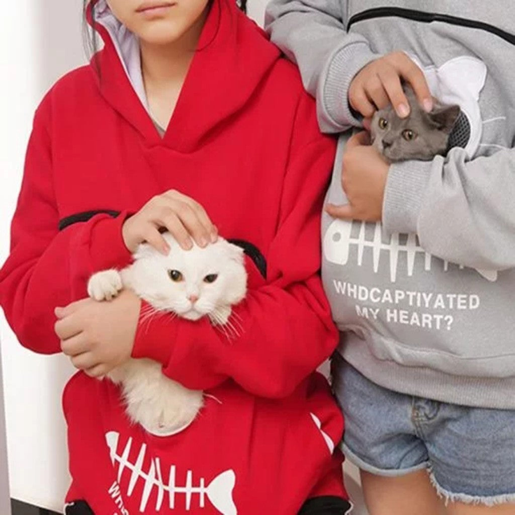 Women Hoodie Sweatshirt With Cat Pet Pocket Design Long Sleeve