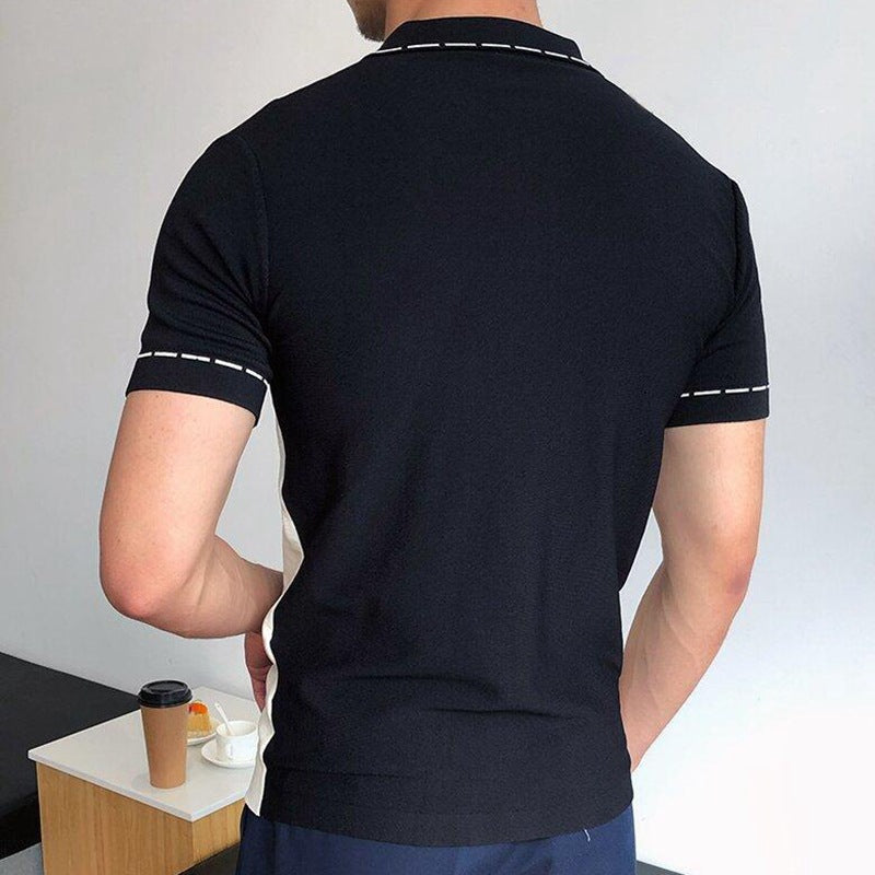 Men's Fashion Simple Stitching Contrast Color Polo Shirt