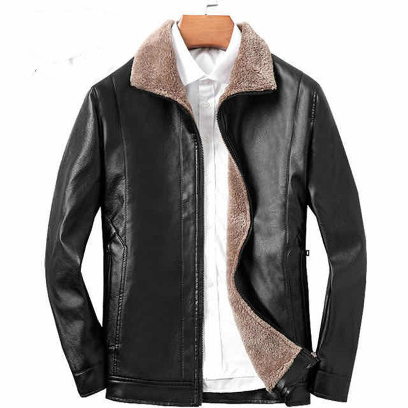 Middle-aged And Elderly Men's Fur PU Leather Jacket