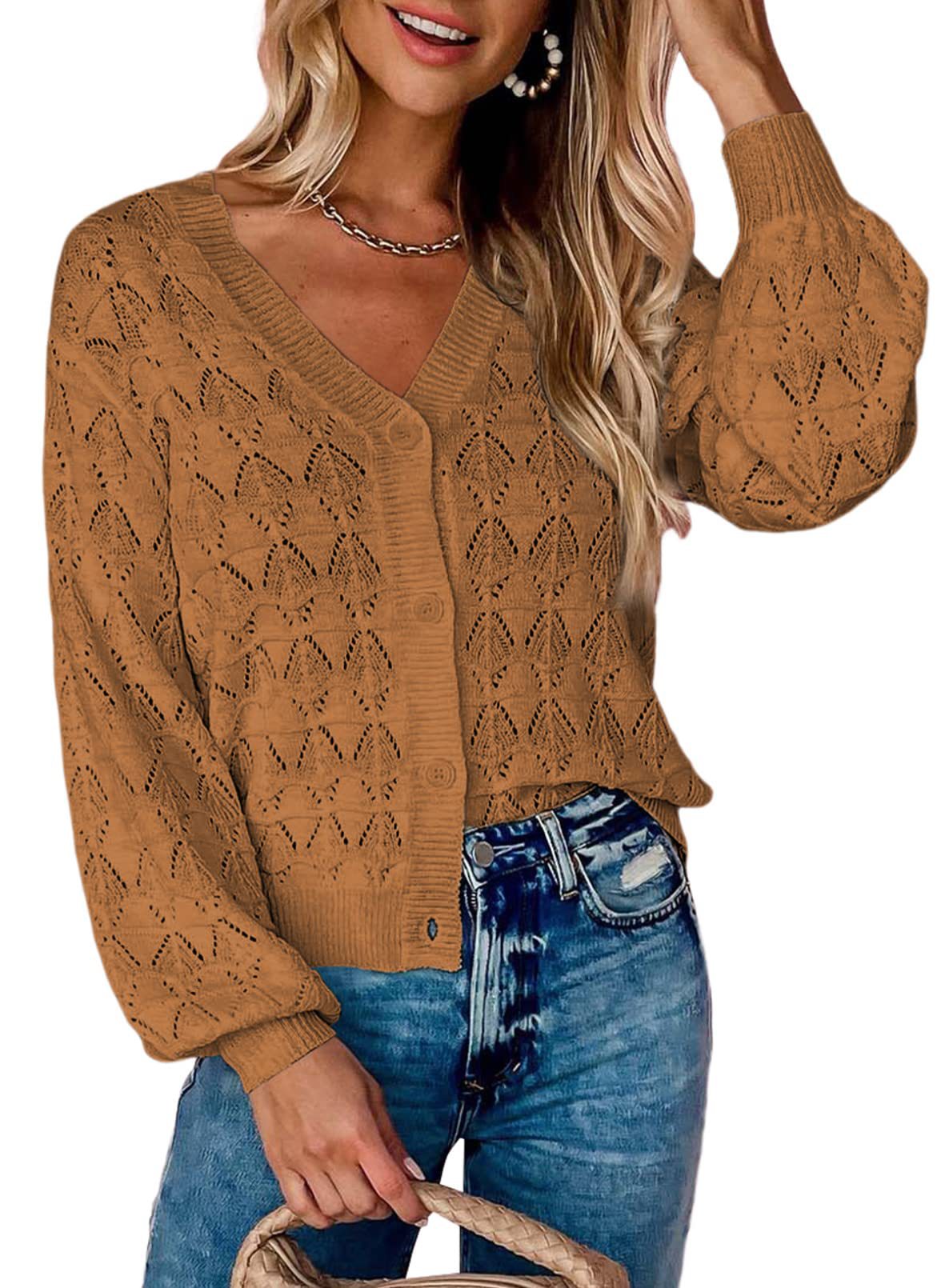 Fashion Short Cardigan Knitted Sweaters Women Autumn And Winter Long Sleeve Front-open V-neck Button-down Tops Clothes