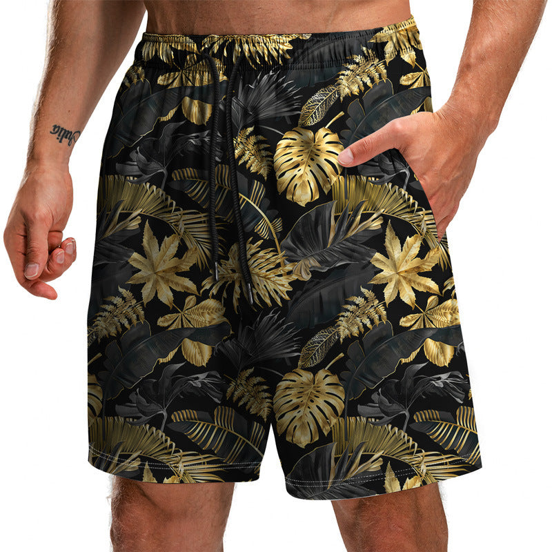 Summer New Leaf Series 3D Printed Shorts Loose Beach Pants Fashion Casual Shorts Men