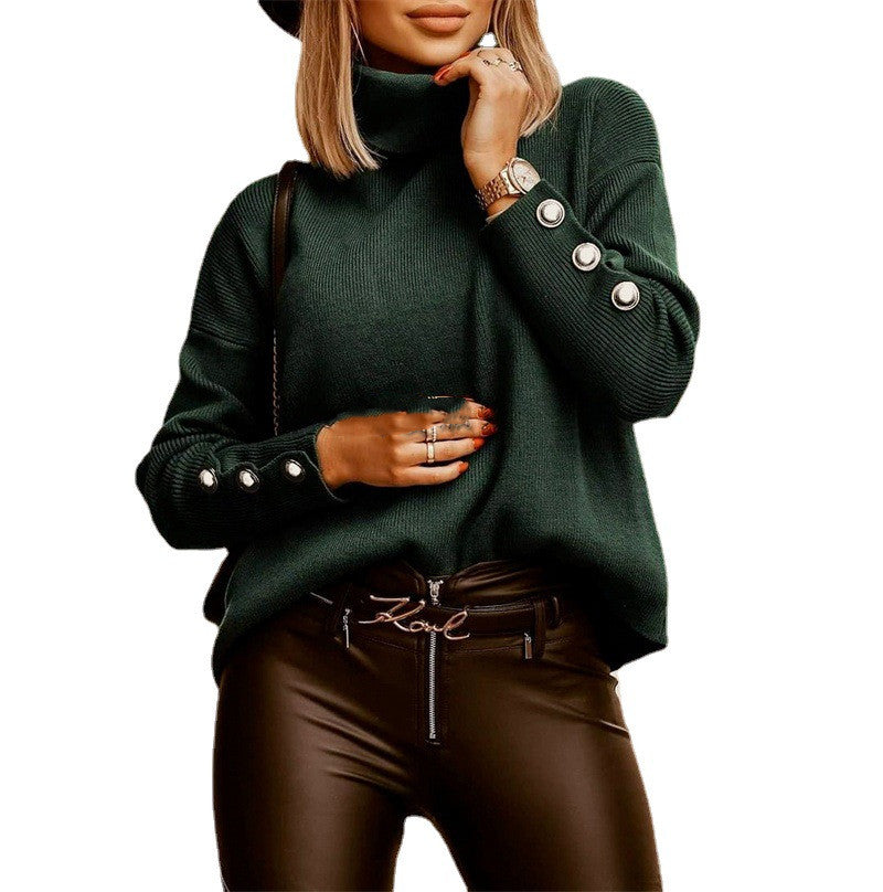 Women Solid Color Turtleneck Fashion Sweater