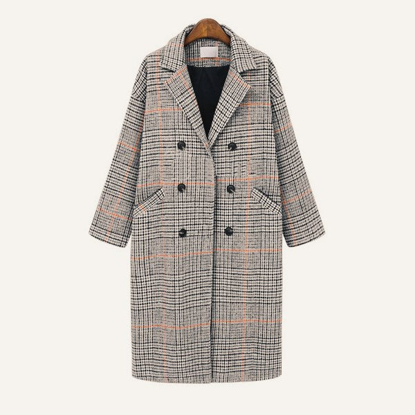 All-match plaid coat mid-length woolen coat